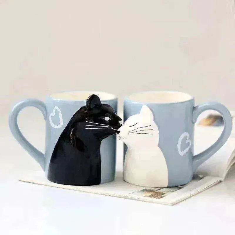 Kiss Cat Coffee Couple Handmade Mug - www.Shopthatapp.com