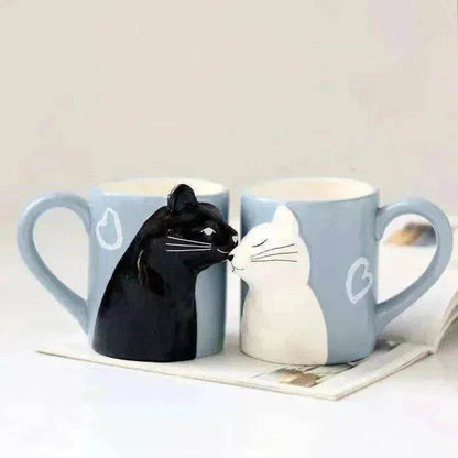 Kiss Cat Coffee Couple Handmade Mug - www.Shopthatapp.com