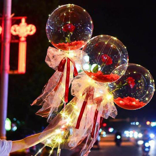 LED Luminous Balloon Rose Bouquet Transparent Bobo Ball Rose - www.Shopthatapp.com