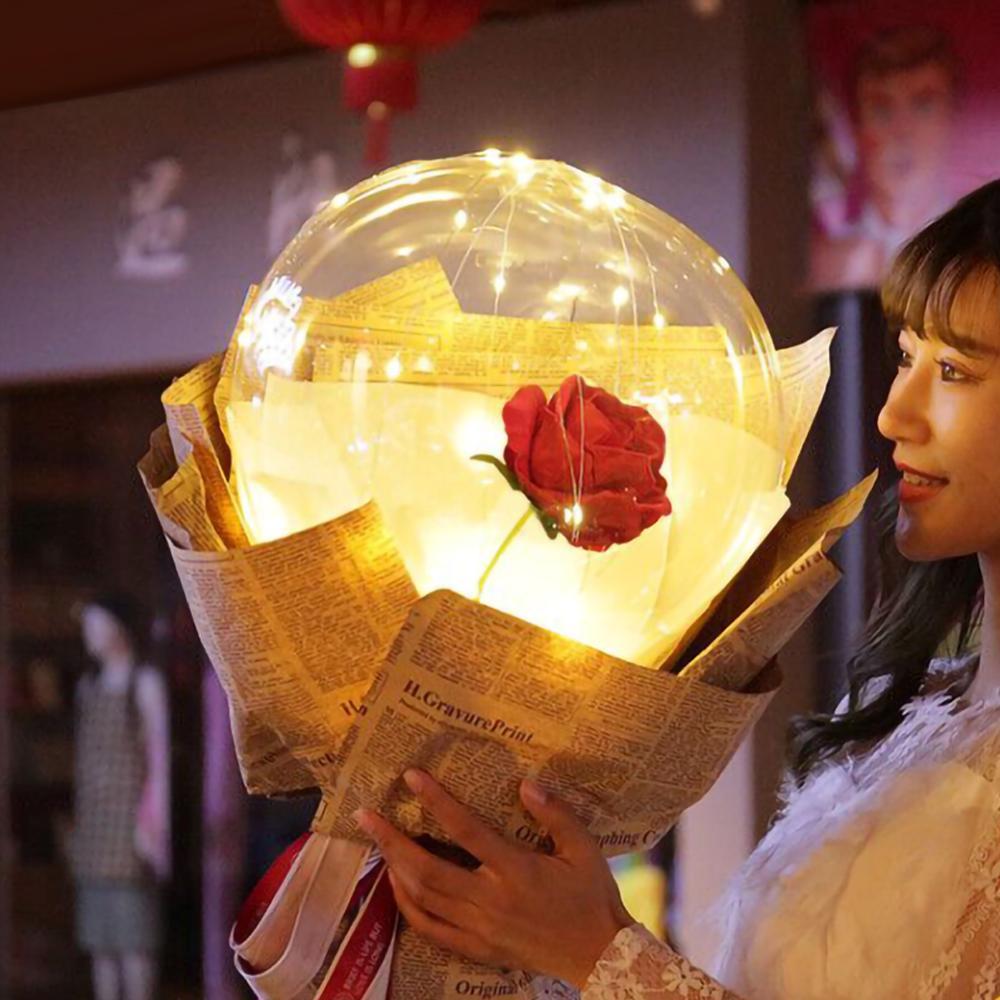 LED Luminous Balloon Rose Bouquet Transparent Bobo Ball Rose - www.Shopthatapp.com