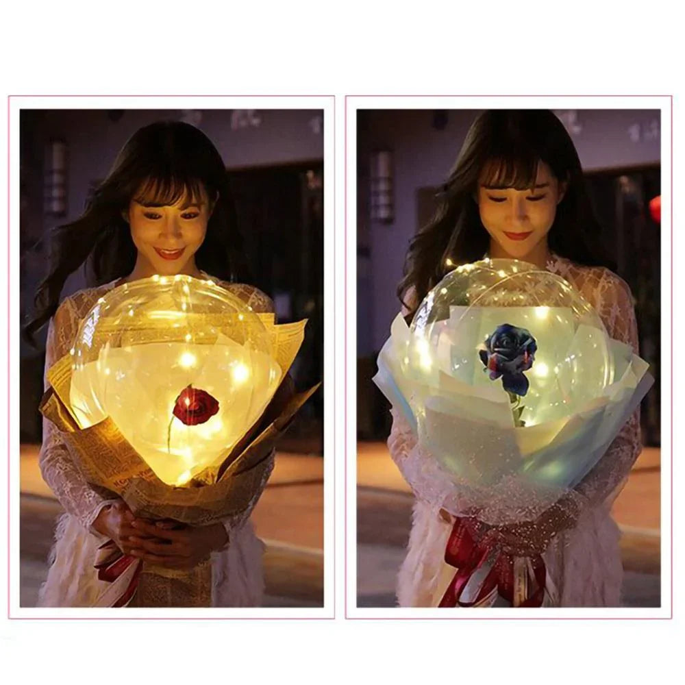 LED Luminous Balloon Rose Bouquet Transparent Bobo Ball Rose - www.Shopthatapp.com