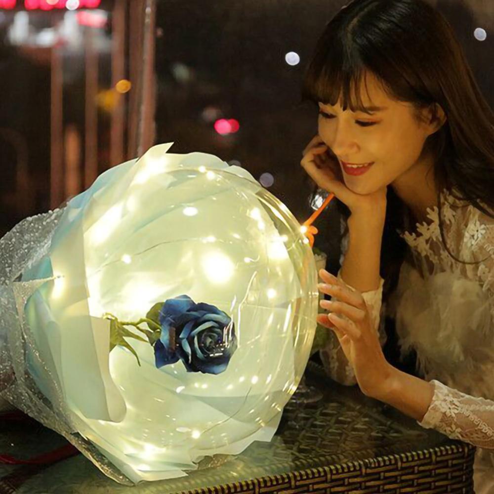 LED Luminous Balloon Rose Bouquet Transparent Bobo Ball Rose - www.Shopthatapp.com