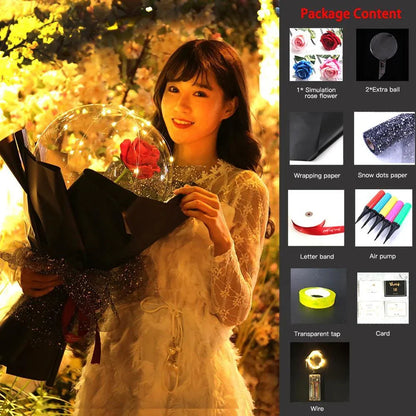LED Luminous Balloon Rose Bouquet Transparent Bobo Ball Rose - www.Shopthatapp.com