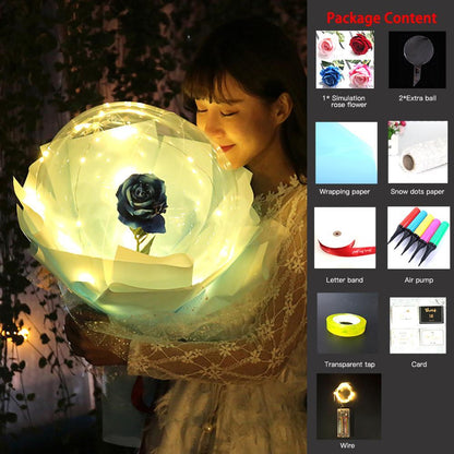 LED Luminous Balloon Rose Bouquet Transparent Bobo Ball Rose - www.Shopthatapp.com