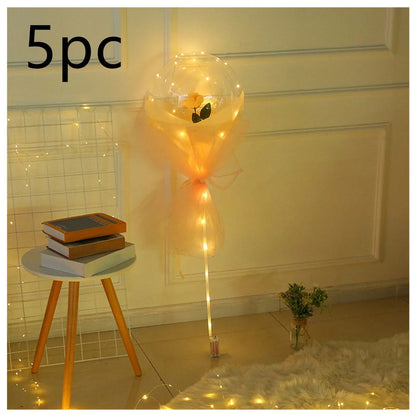 LED Luminous Balloon Rose Bouquet Transparent Bobo Ball Rose - www.Shopthatapp.com