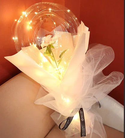 LED Luminous Balloon Rose Bouquet Transparent Bobo Ball Rose - www.Shopthatapp.com