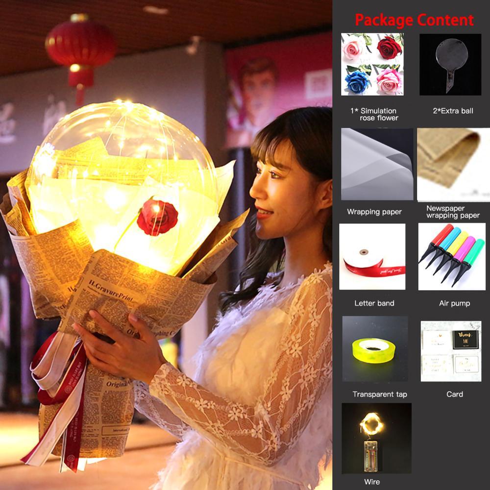 LED Luminous Balloon Rose Bouquet Transparent Bobo Ball Rose - www.Shopthatapp.com