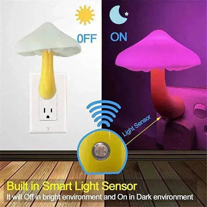 LED Mushroom Night Light Wall Lamp EU US Socket Plug - www.Shopthatapp.com