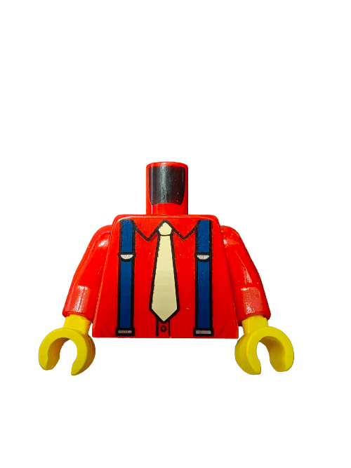 LEGO® 6270439 Torso, Red Shirt with Tan Tie and Dark Blue Braces. - UB1137 - www.Shopthatapp.com #