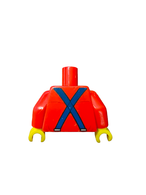 LEGO® 6270439 Torso, Red Shirt with Tan Tie and Dark Blue Braces. - UB1137 - www.Shopthatapp.com #
