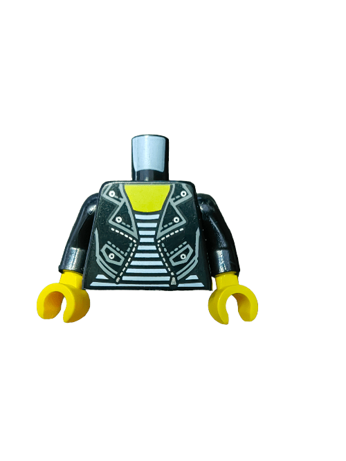 LEGO® 6271205 Torso, Leather Jacket with Silver Studs and Zip with a White Striped Shirt - UB1142 - www.Shopthatapp.com #
