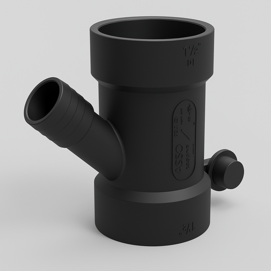 LESSO ABS Dishwasher Wye — 1-1/2″ Hub × 1-1/2″ Hub × 1/2″ Barb | - www.Shopthatapp.com #