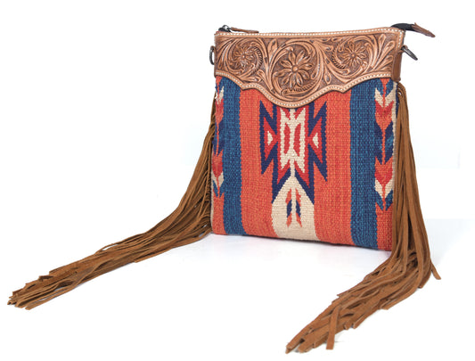 Sac bandoulière en cuir Kilim - (LB648)