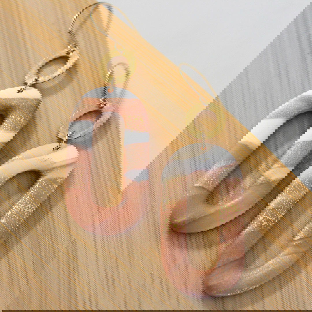 LINKS Earrings - PINK - POLYMER CLAY AND HAMMERED BRASS-Jewellery-www.Shopthatapp.com-Alma Rosa Jewelry