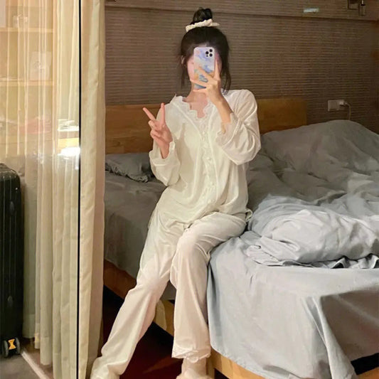 Lace Long-sleeved Pajamas Set For Women - www.Shopthatapp.com #