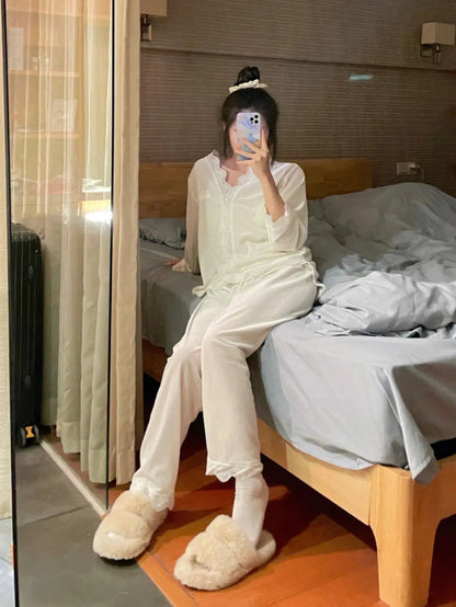 Lace Long-sleeved Pajamas Set For Women - www.Shopthatapp.com #