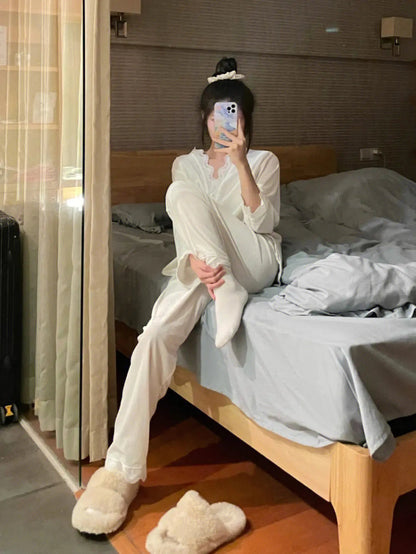 Lace Long-sleeved Pajamas Set For Women - www.Shopthatapp.com #