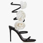 Lace-up Stiletto Heel Round Toe Flower Decorative Women's Sandals