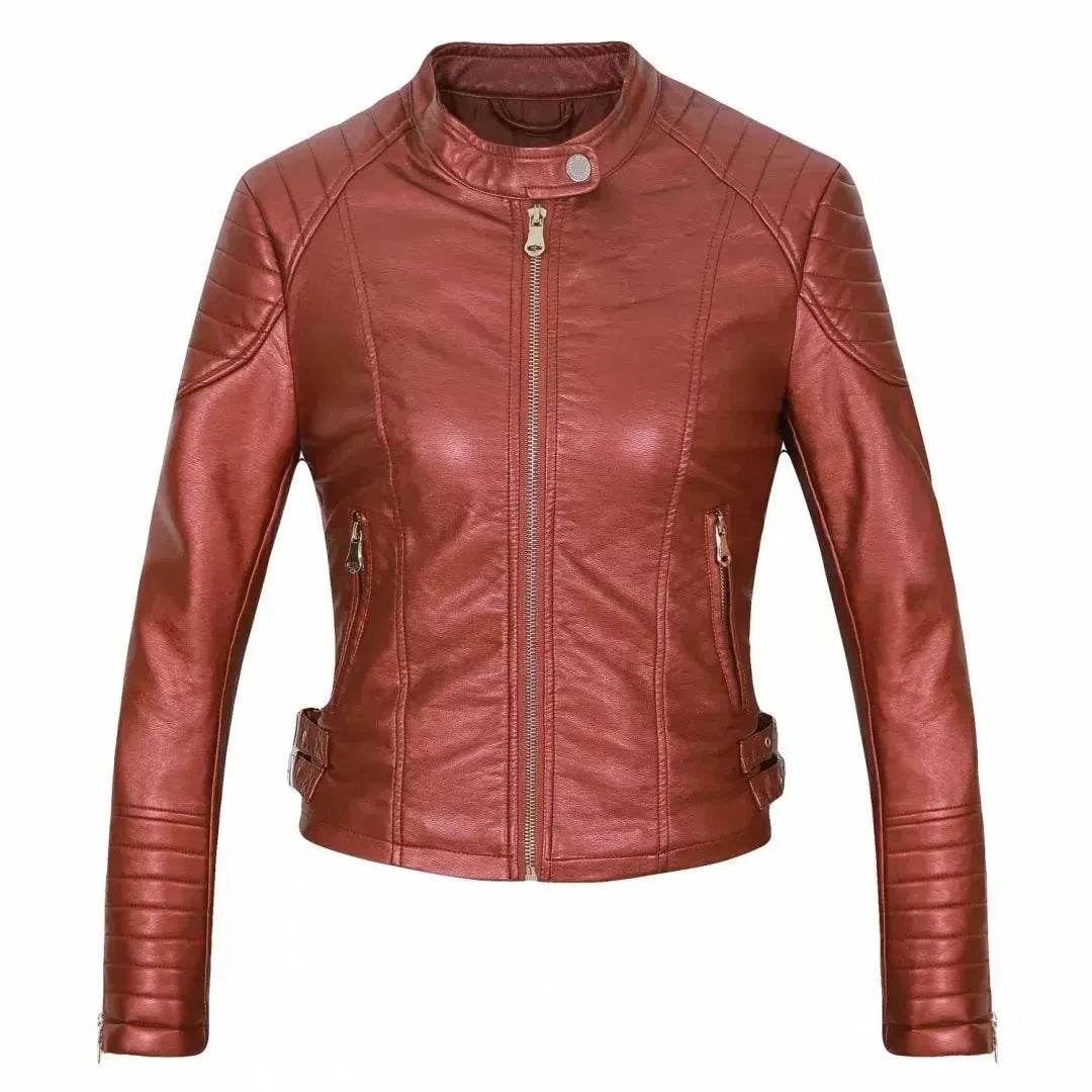 Ladies Fall and Winter Slim fit Leather Jacket  Biker Jacket Women - www.Shopthatapp.com #