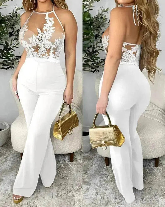 Ladies' Mesh Stitching Tight Party Club Jumpsuit