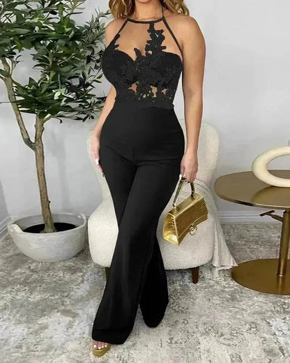 Ladies' Mesh Stitching Tight Party Club Jumpsuit