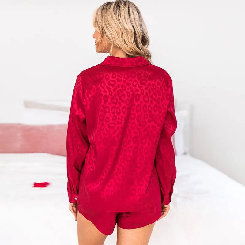 Lapel Long Sleeve Shorts Pajamas For Women - www.Shopthatapp.com