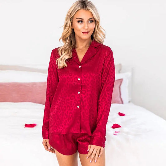 Lapel Long Sleeve Shorts Pajamas For Women - www.Shopthatapp.com #