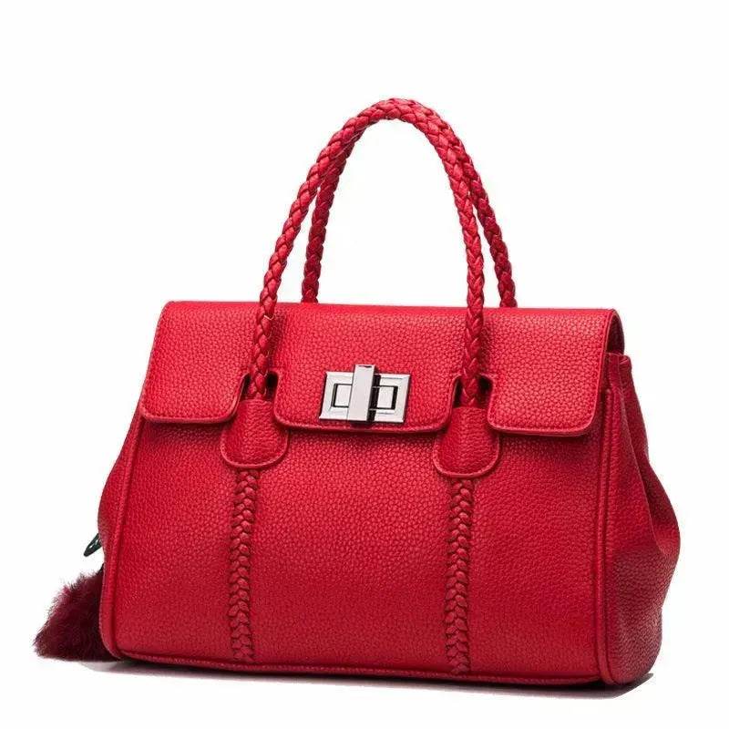 Leather handbags lychee pattern handbag - www.Shopthatapp.com #