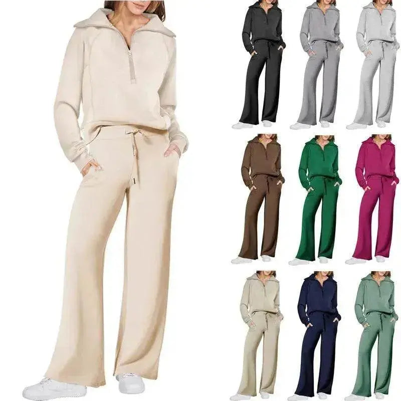 Leisure Sports Suit Long-sleeve Zipper Sweatshirt Wide Leg Pants Two-piece Set - www.Shopthatapp.com