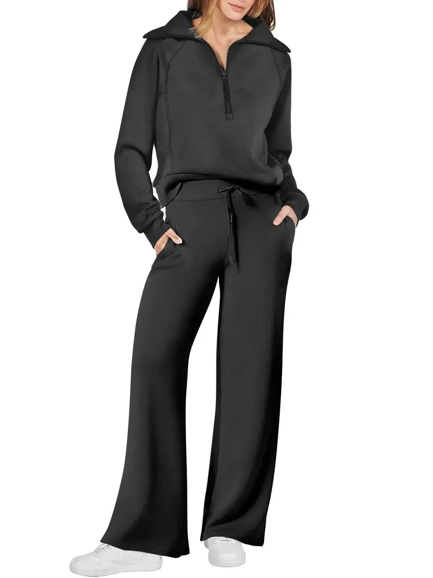 Leisure Sports Suit Long-sleeve Zipper Sweatshirt Wide Leg Pants Two-piece Set - www.Shopthatapp.com