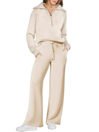 Leisure Sports Suit Long-sleeve Zipper Sweatshirt Wide Leg Pants Two-piece Set - www.Shopthatapp.com