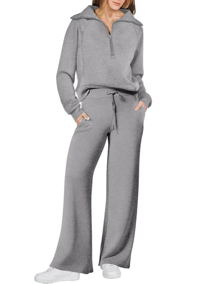 Leisure Sports Suit Long-sleeve Zipper Sweatshirt Wide Leg Pants Two-piece Set - www.Shopthatapp.com