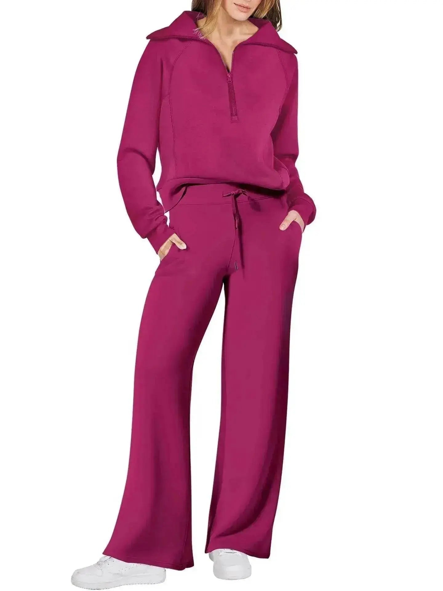 Leisure Sports Suit Long-sleeve Zipper Sweatshirt Wide Leg Pants Two-piece Set - www.Shopthatapp.com