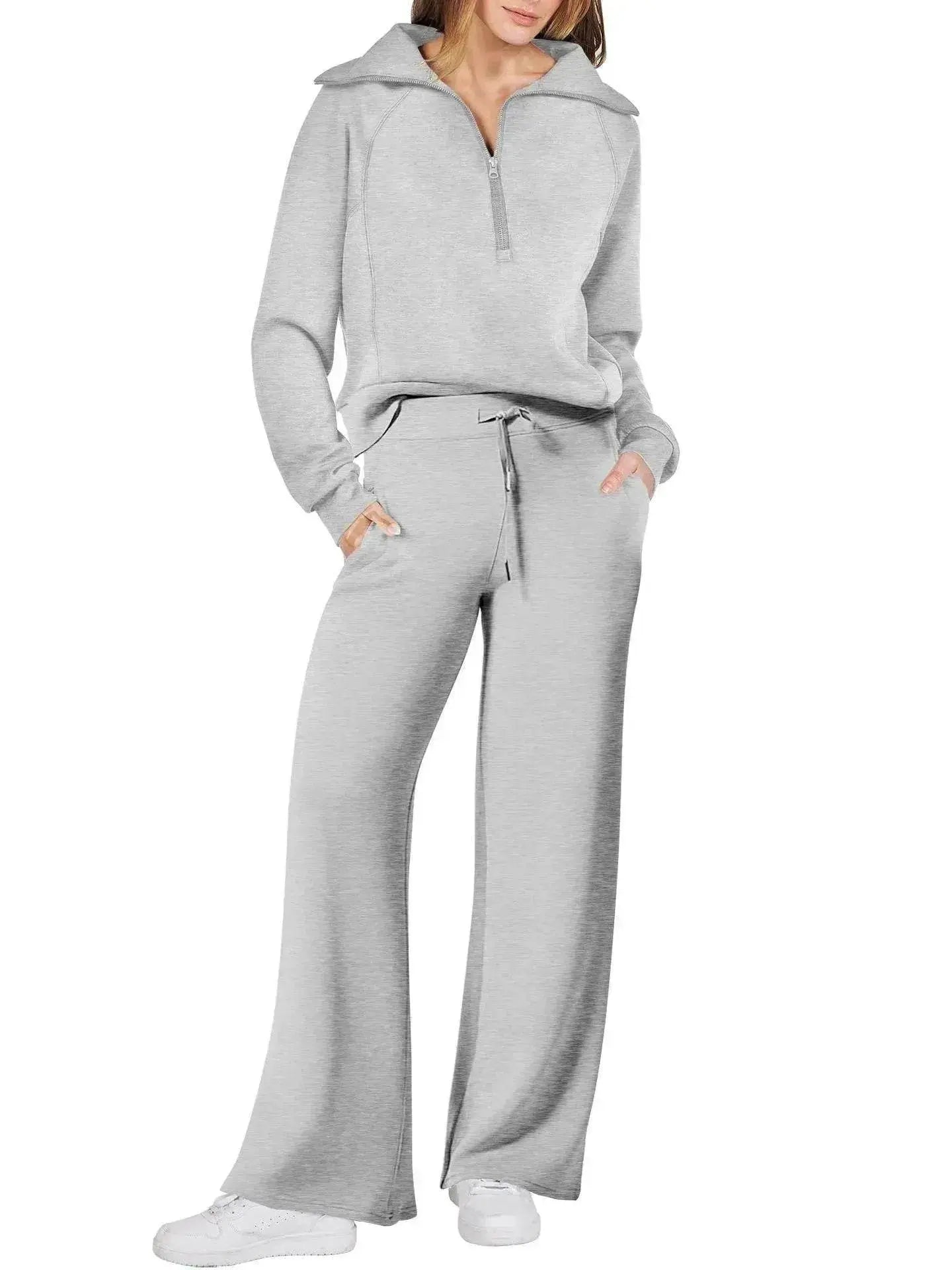 Leisure Sports Suit Long-sleeve Zipper Sweatshirt Wide Leg Pants Two-piece Set - www.Shopthatapp.com