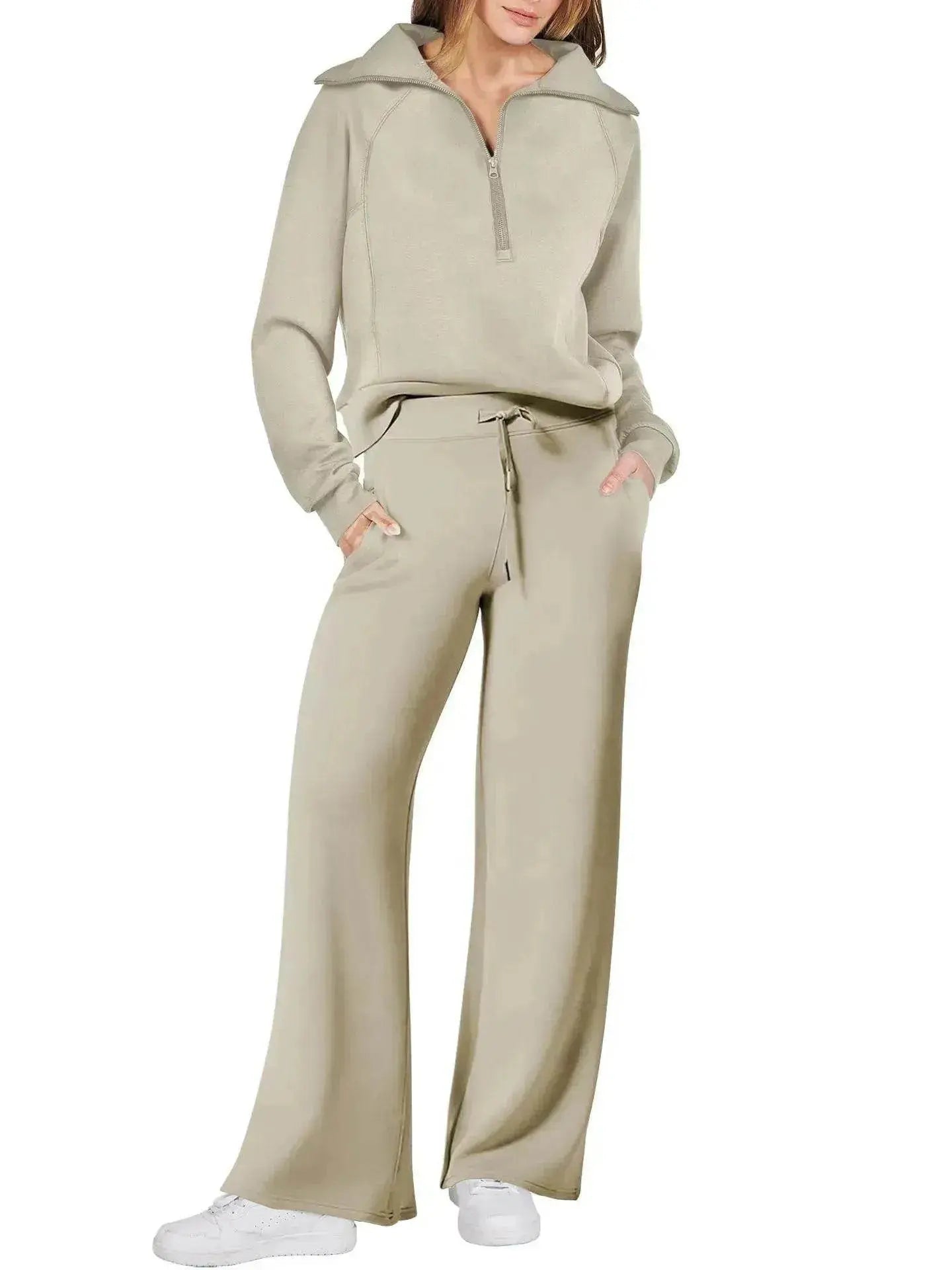 Leisure Sports Suit Long-sleeve Zipper Sweatshirt Wide Leg Pants Two-piece Set - www.Shopthatapp.com