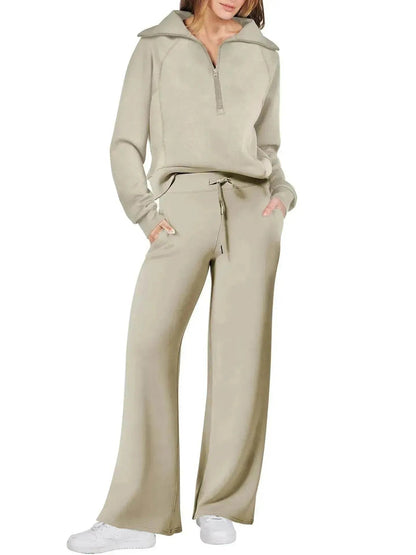 Leisure Sports Suit Long-sleeve Zipper Sweatshirt Wide Leg Pants Two-piece Set - www.Shopthatapp.com