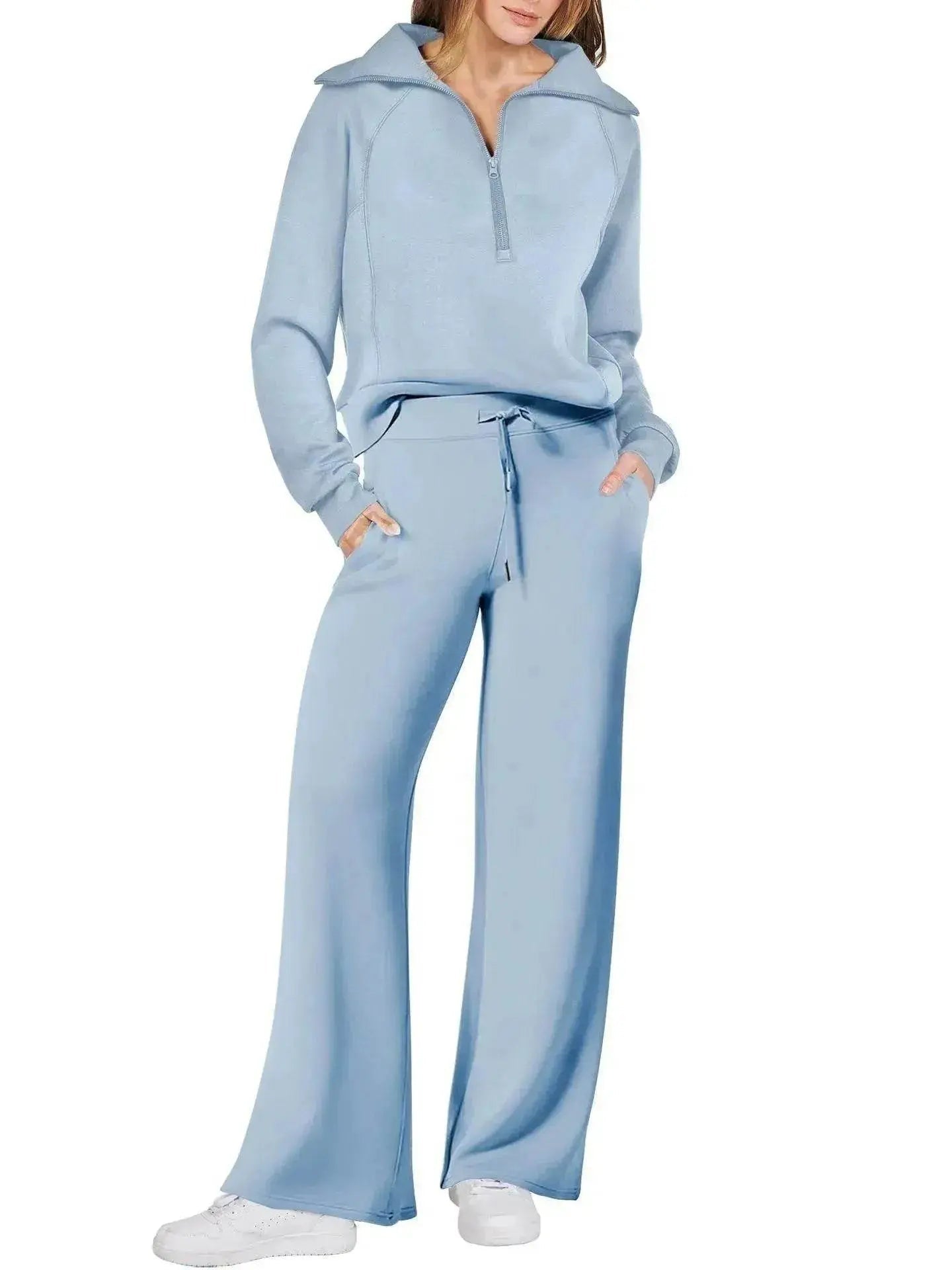 Leisure Sports Suit Long-sleeve Zipper Sweatshirt Wide Leg Pants Two-piece Set - www.Shopthatapp.com