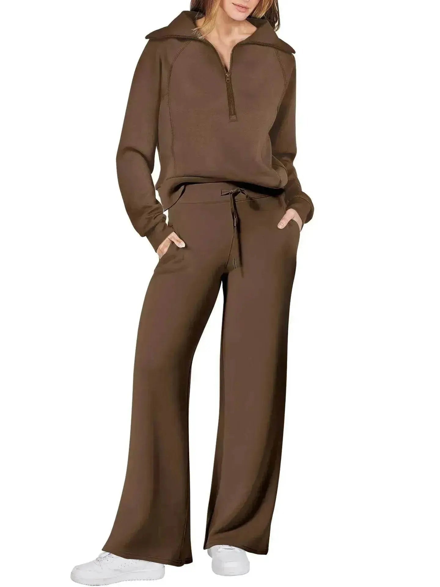 Leisure Sports Suit Long-sleeve Zipper Sweatshirt Wide Leg Pants Two-piece Set - www.Shopthatapp.com