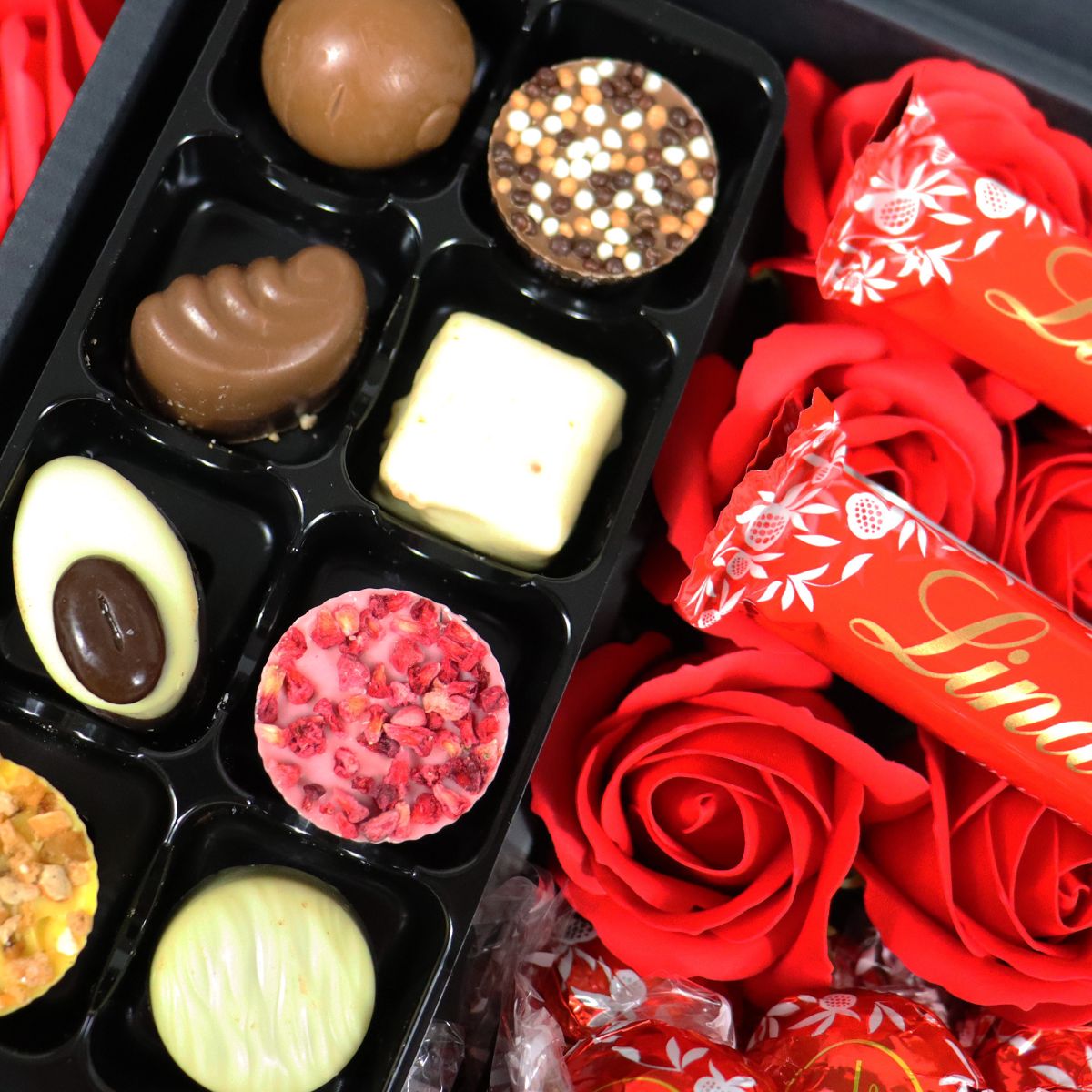Lindt Lindor Ultimate Gift Hamper With Red Roses-Food and beverage-www.Shopthatapp.com-HamperWell