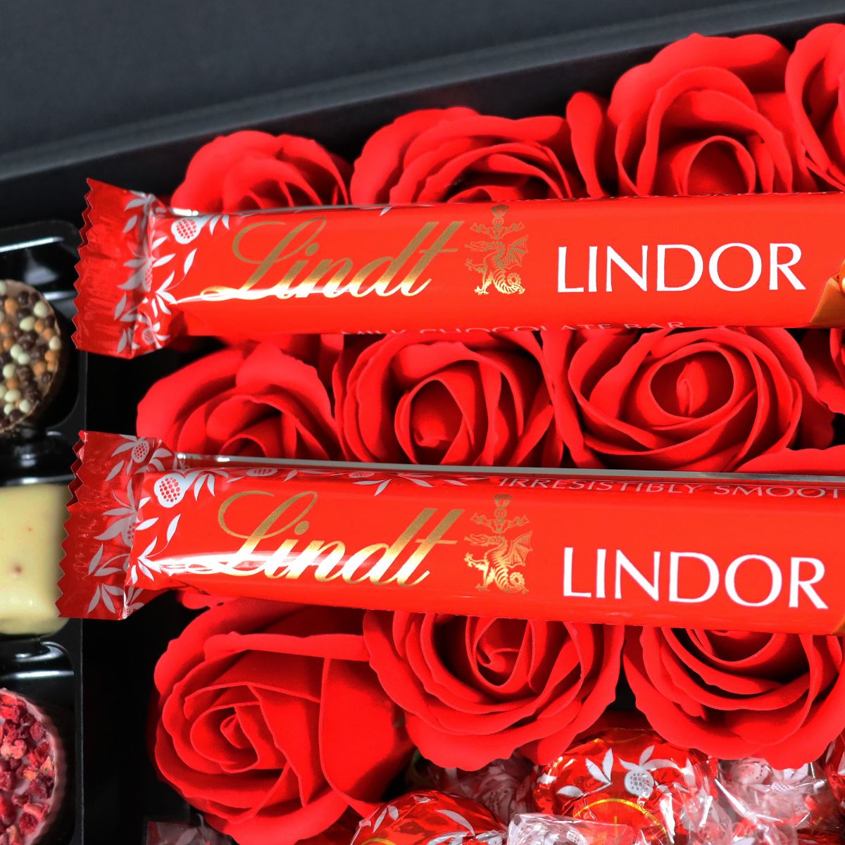 Lindt Lindor Ultimate Gift Hamper With Red Roses-Food and beverage-www.Shopthatapp.com-HamperWell