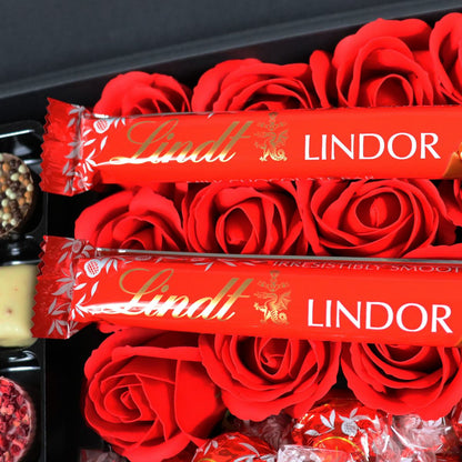 Lindt Lindor Ultimate Gift Hamper With Red Roses-Food and beverage-www.Shopthatapp.com-HamperWell