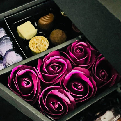 Cadbury Heroes & Yankee Candle Signature Chocolate Bouquet With Purple Roses-Food and beverage-www.Shopthatapp.com-HamperWell