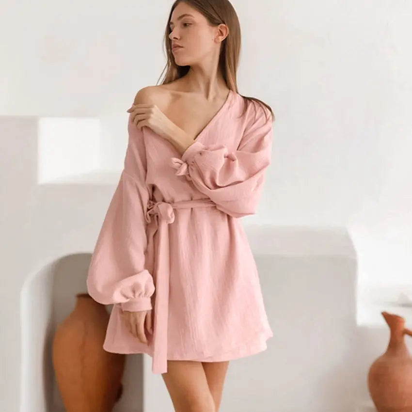 Long Sleeve Nightgown Loose-fitting Loungewear Pajamas For Women Double-layer Gauze Moisture-wicking Clothing - www.Shopthatapp.com