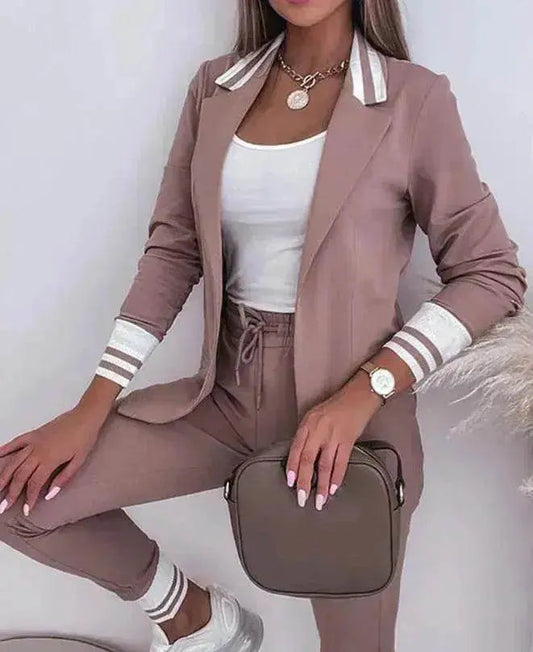 Long Sleeve Suit Coat Drawstring Pants Casual Suit - www.Shopthatapp.com