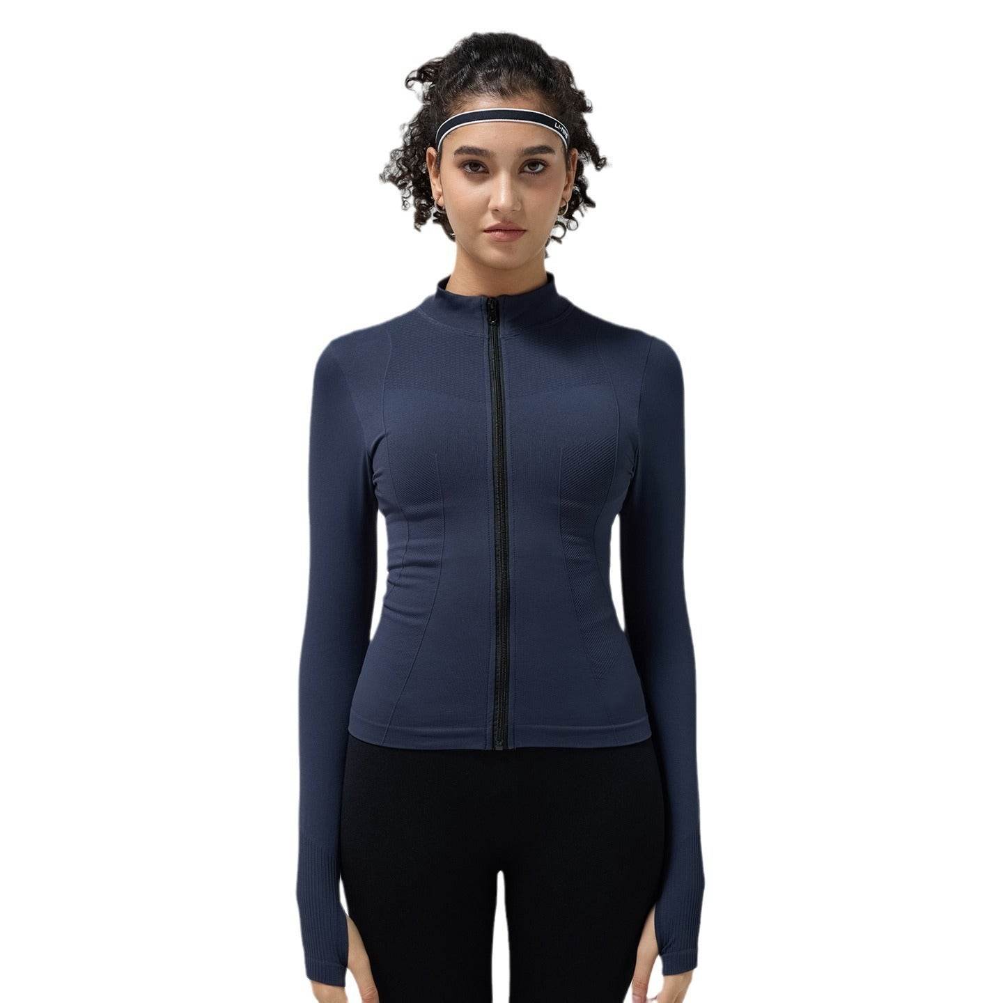 Long Sleeve Workout top for women Slim fit Athletics Sport Zip up Gym top - www.Shopthatapp.com #