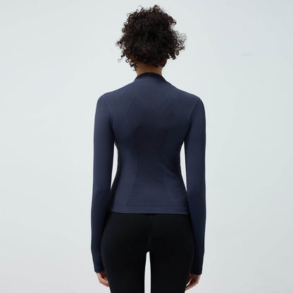 Long Sleeve Workout top for women Slim fit Athletics Sport Zip up Gym top - www.Shopthatapp.com #