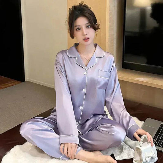 Long sleeve Silk Pajamas for women 2pcs - www.Shopthatapp.com #