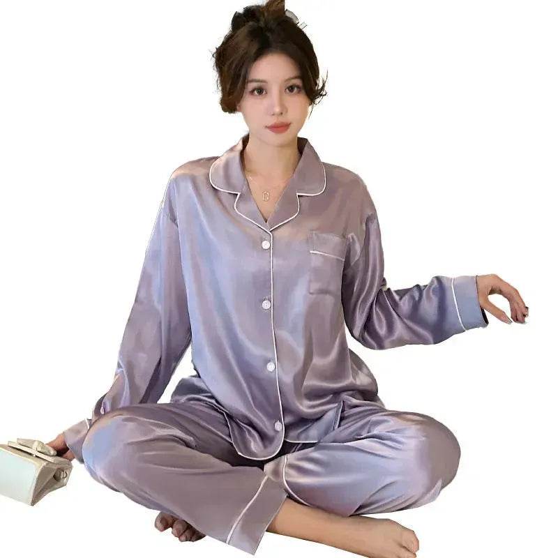 Long sleeve Silk Pajamas for women 2pcs - www.Shopthatapp.com #
