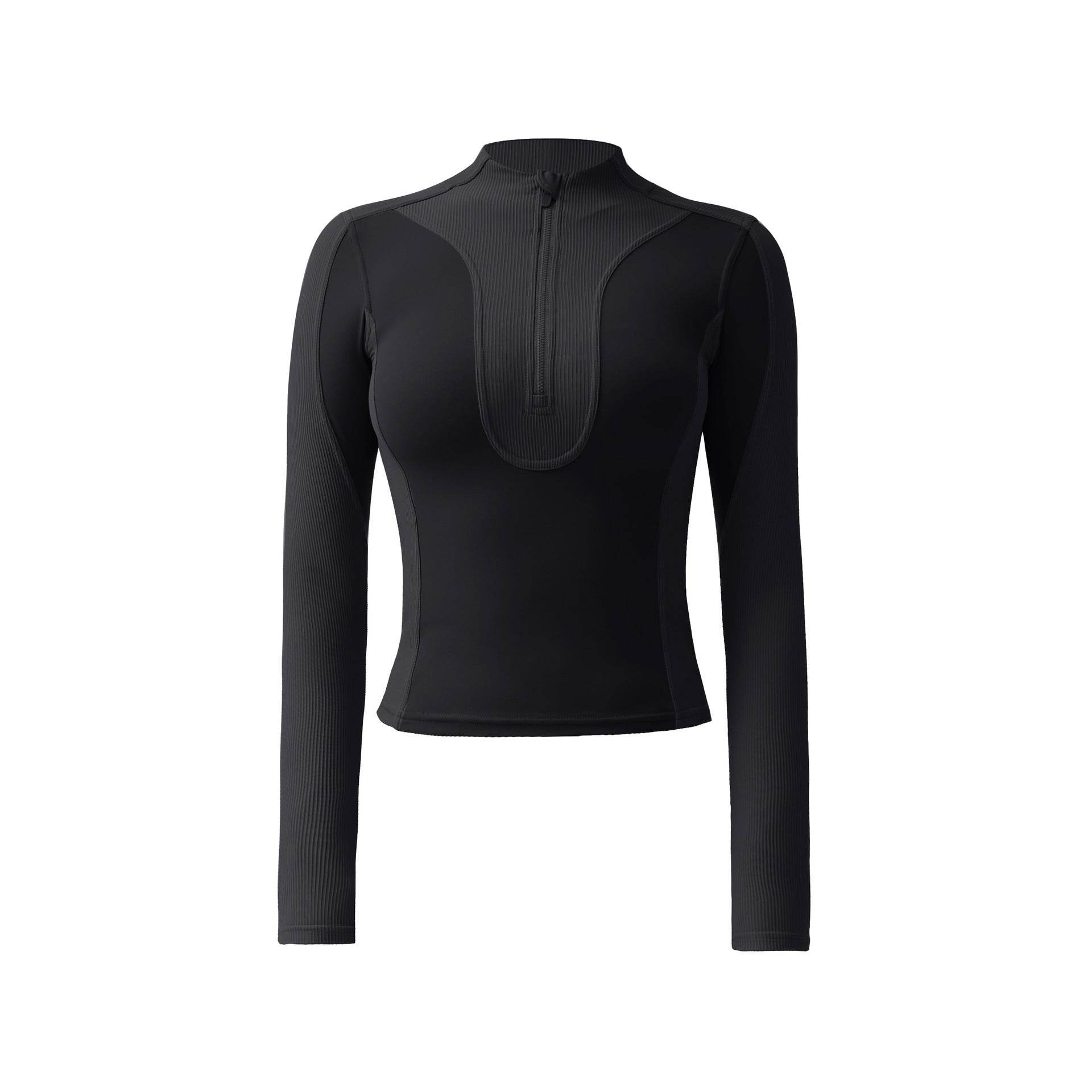 Long sleeve gym top for women Slim fit Half Zip Fitness Workout Top - www.Shopthatapp.com #
