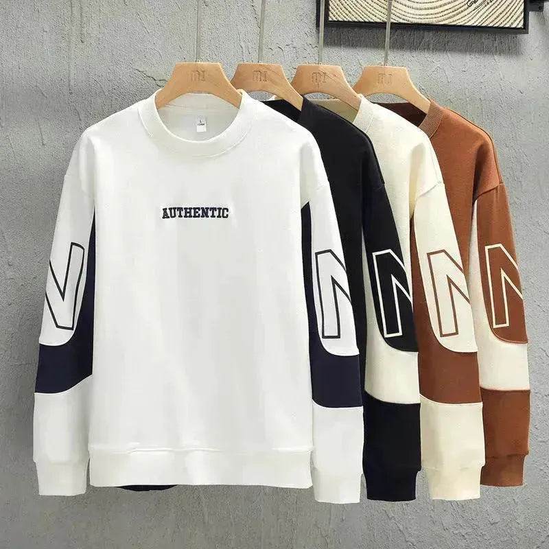 Loose Color Matching Round Neck Long Sleeve T-shirt Casual Top - www.Shopthatapp.com #